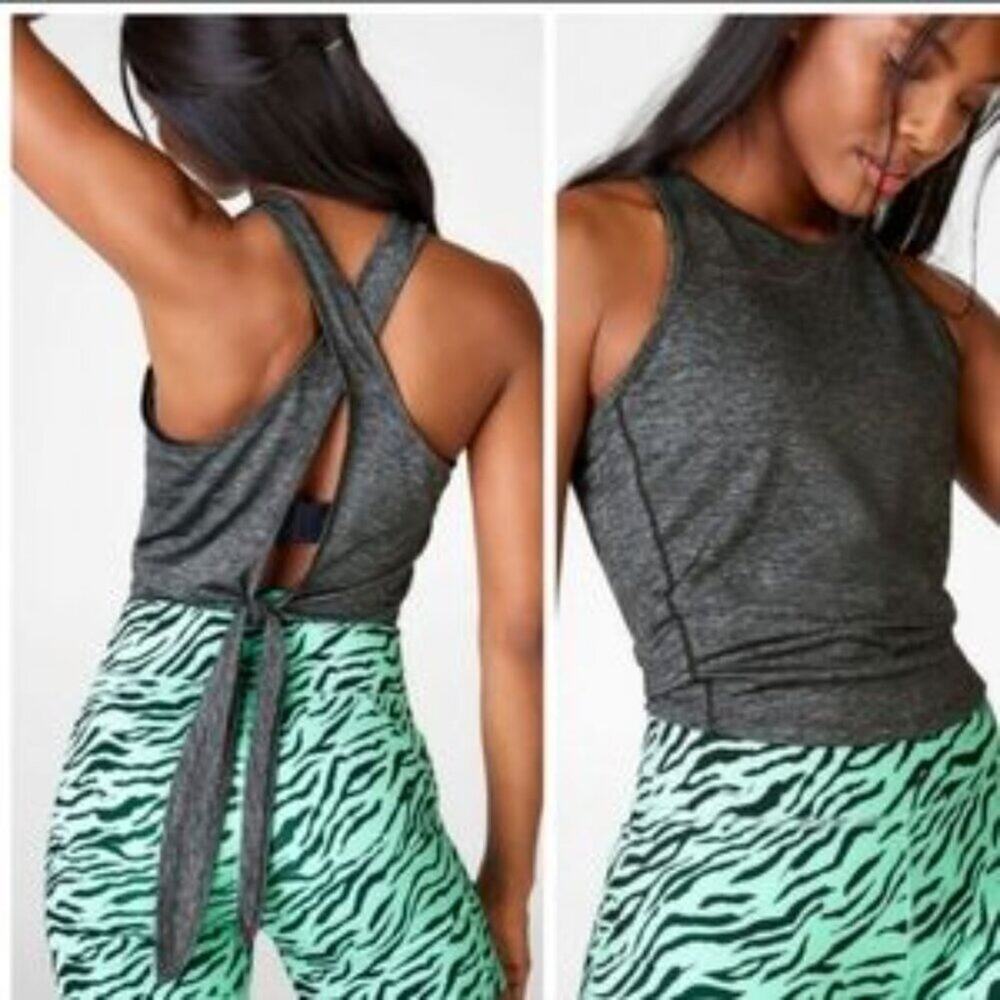 Fabletics Bea Heathered Charcoal Tie Back Tank Top Athletic Plus Size 3X